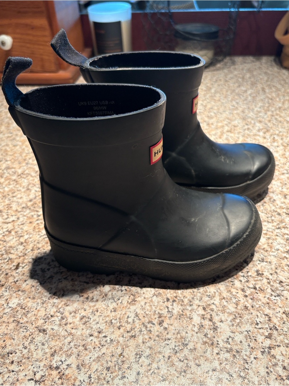Hunter Kids Short Black Rain Boots with Pull Loop